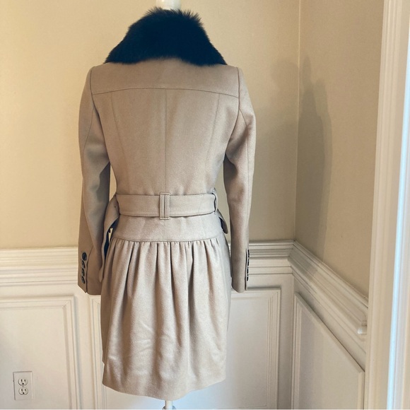 BURBERRY Camel Virgin Wool Cashmere Double Breasted Coat Fox Fur Collar - Picture 3 of 14